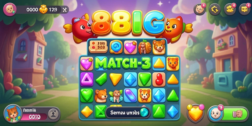 Screenshot utama 88BIG menampilkan gameplay Match-3 yang menarik dan penuh warna.