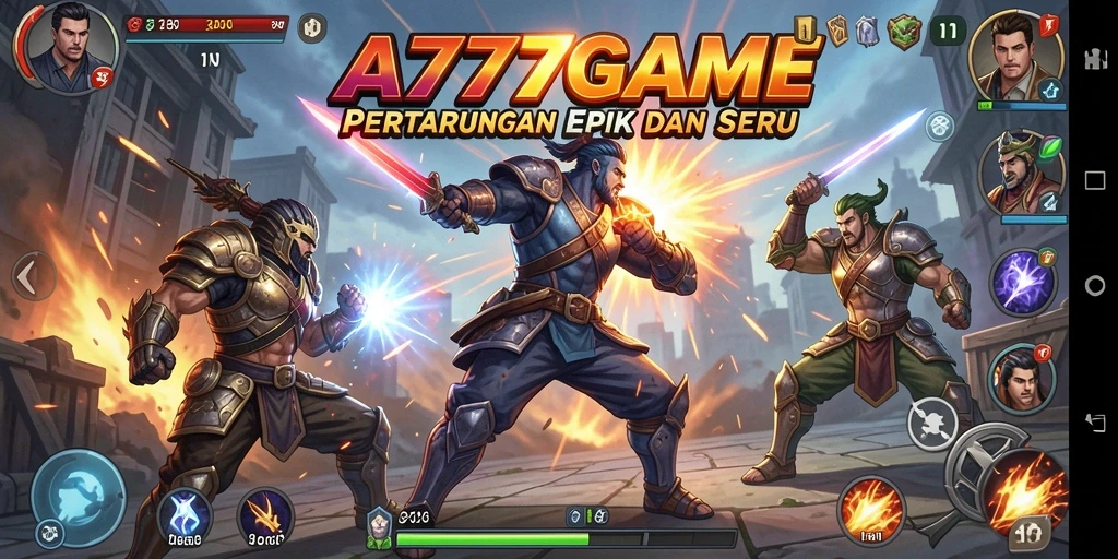 Tampilan utama A777GAME menampilkan pertarungan epik yang mendebarkan.