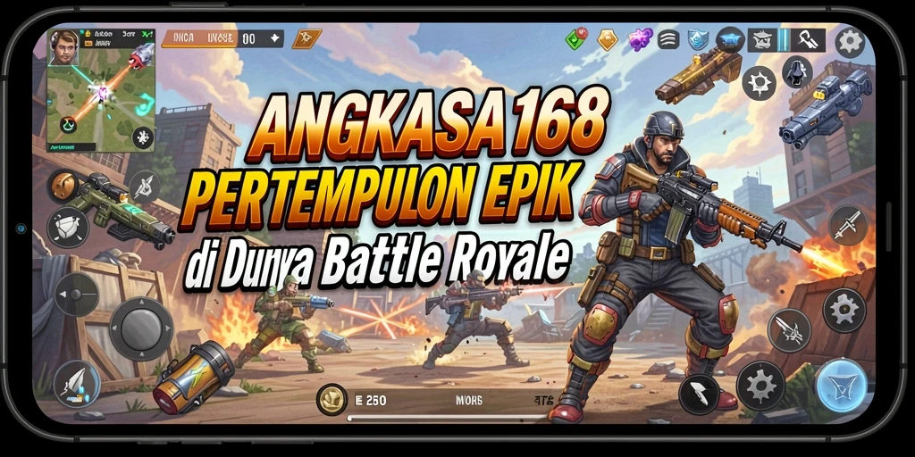 Screenshot gameplay ANGKASA168 menampilkan aksi seru dalam pertempuran Battle Royale.