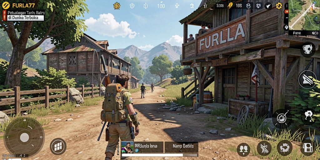 Tampilan gameplay FURLA77 di dunia terbuka yang dinamis.
