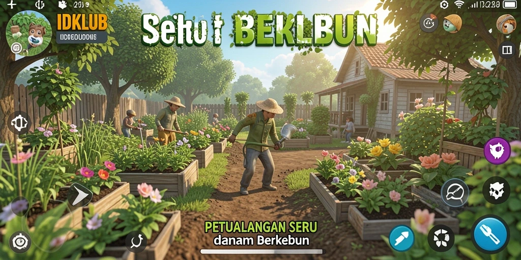 Tampilan screenshot IDKLUB dengan gameplay berkebun yang menarik dan dinamis.