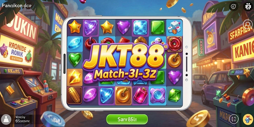 Tangkapan layar utama JKT88 menampilkan gameplay seru Match-3.