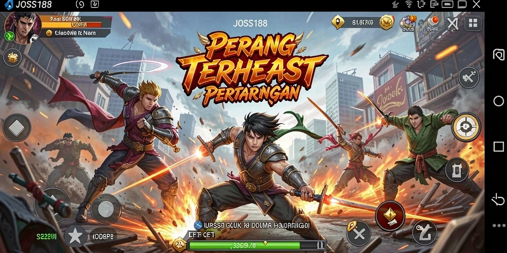 Screenshot gameplay JOSS188 yang menunjukkan aksi pertarungan intens dan karakter yang unik.
