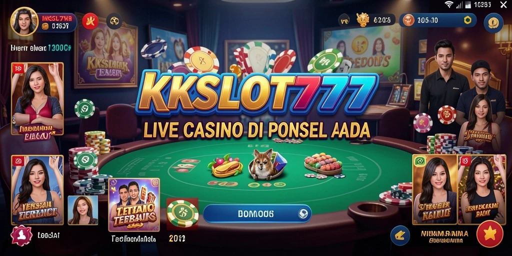 Screenshot gameplay KKSLOT777 menampilkan dealer interaktif dan suasana kasino yang seru.