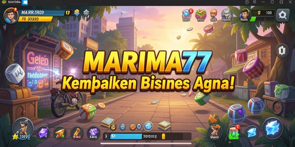 Tampilan gameplay <strong>MARIMA77</strong> dengan suasana bisnis yang dinamis.