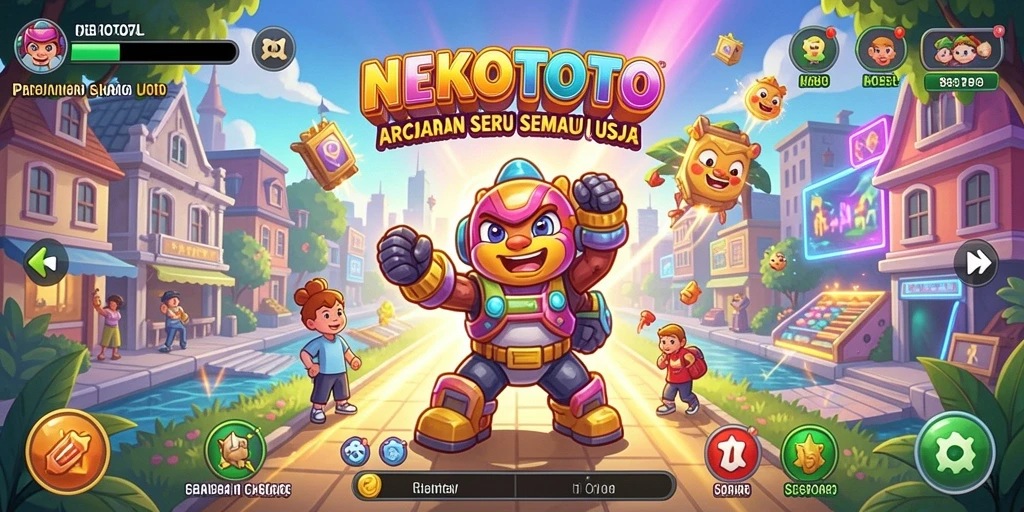 Tampilan gameplay seru di NEKOTOTO dengan karakter berwarna-warni.