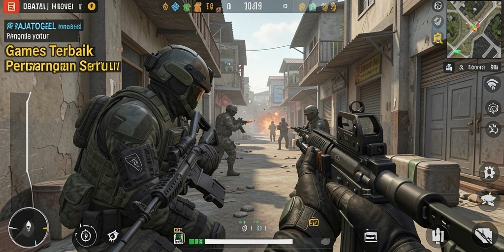 Screenshot gameplay RAJATOGEL dengan aksi tembak-menembak intens.