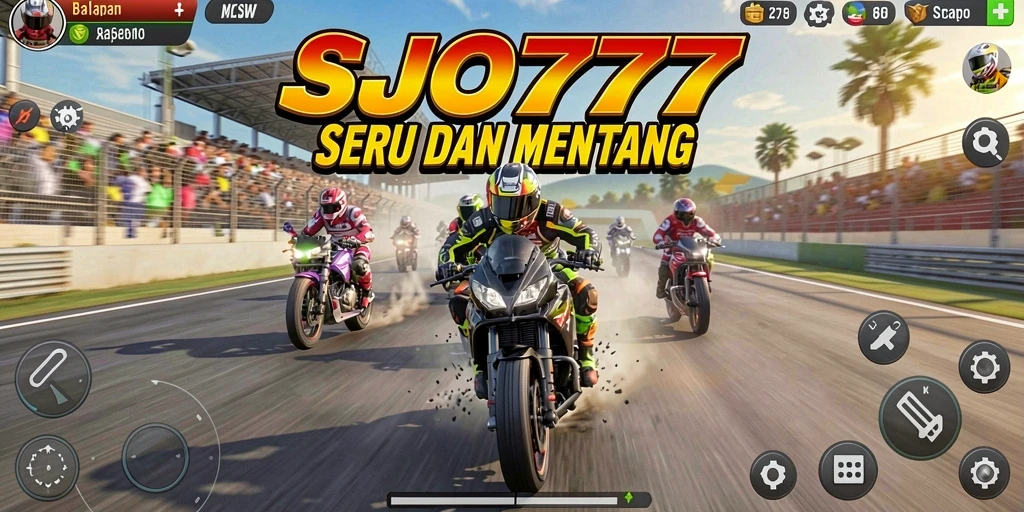 Tampilan seru dari gameplay SJO777 yang melibatkan balapan motor.