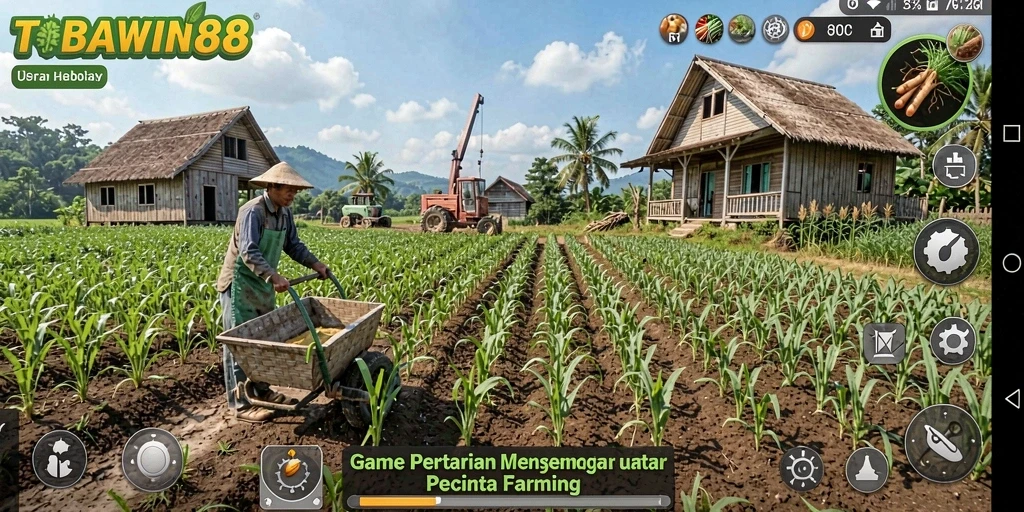 Tampilan gameplay TOBAWIN88 yang menarik saat mengelola ladang pertanian.