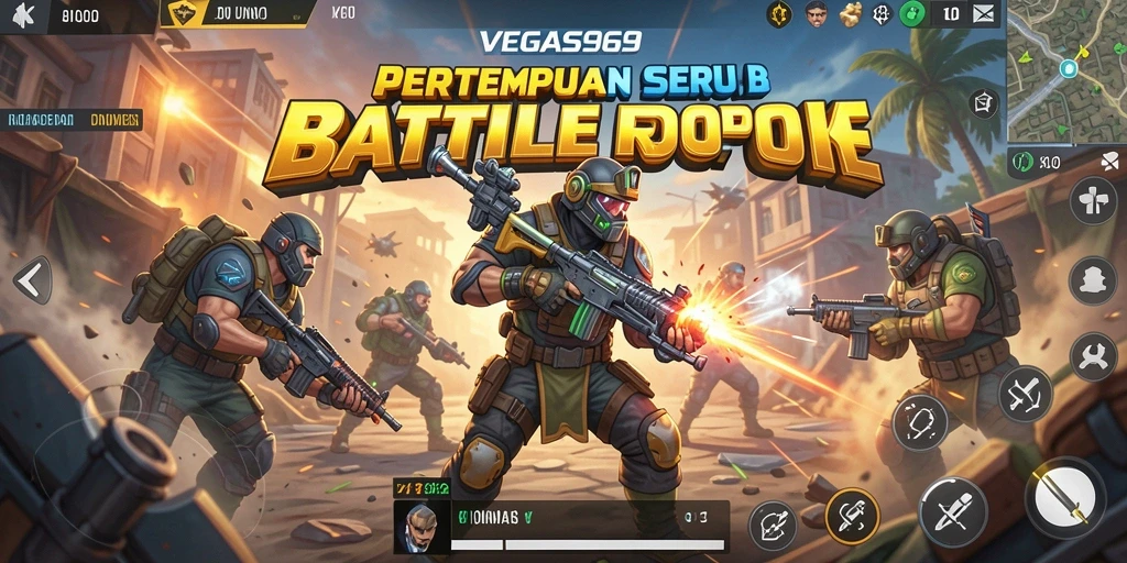 Screenshot gameplay mendebarkan dari VEGAS969, menampilkan pertempuran intens Battle Royale.