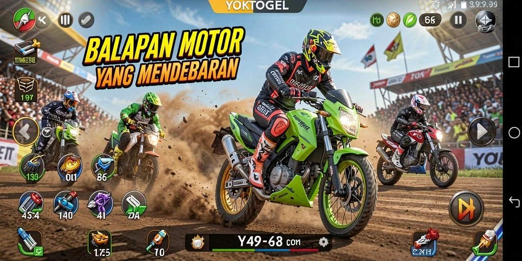 Gameplay YOKTOGEL yang seru dan kompetitif di lintasan balap.