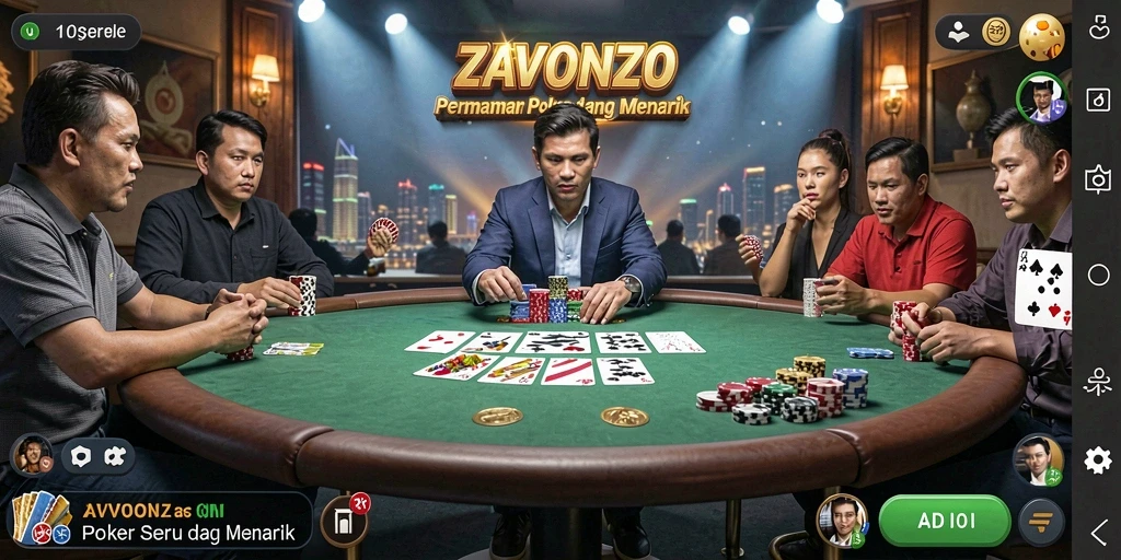 Tampilan gameplay menarik dalam ZAVONZO dengan berbagai pilihan poker.